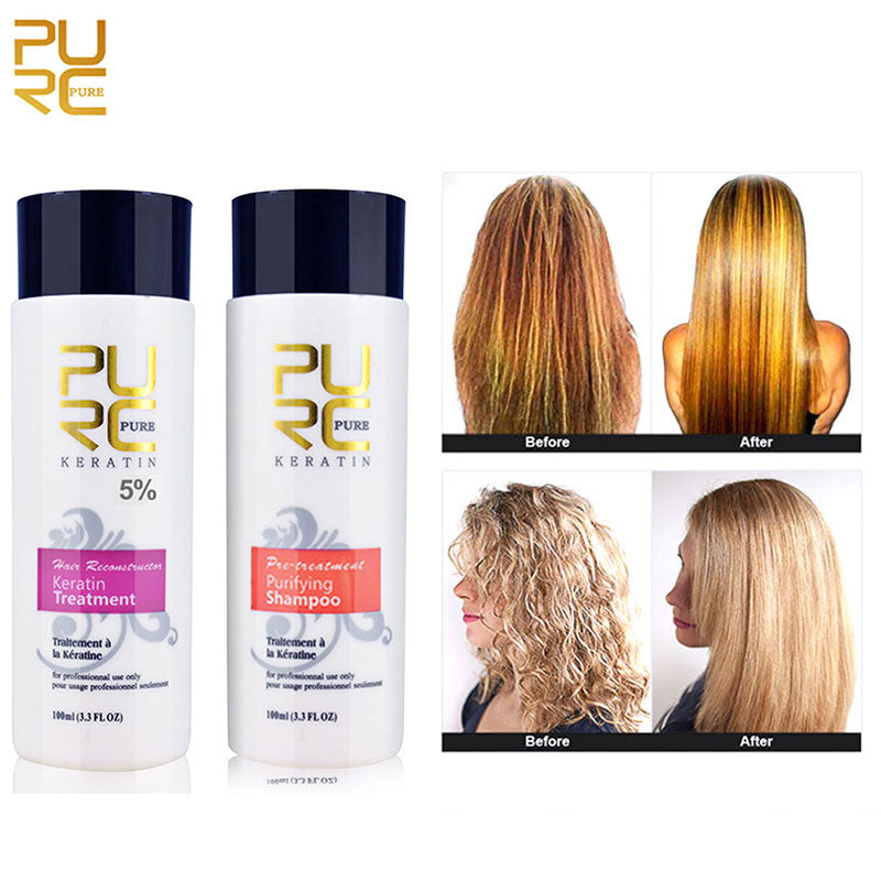 PURC 1Set Brazilian Keratin Treatment and Purifying Shampoo Straightening Hair Repair Damage Hair Care Product Free Shipping